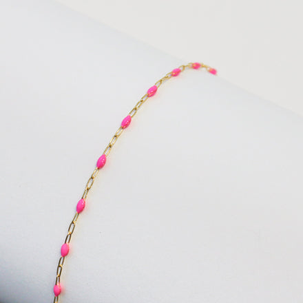 Leonora Permanent Jewelry Chain, Rose Enamel Design, Cable Links, Available in Gold Filled and Sterling Silver