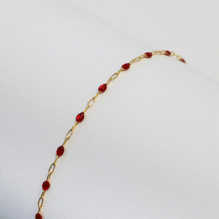 Irena Permanent Jewelry Chain, Red Enamel Design, Cable Links, Available in Gold Filled and Sterling Silver