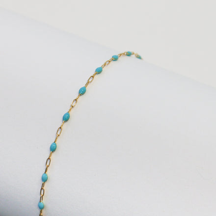 Nadia Permanent Jewelry Chain, Turquoise Enamel Design, Cable Links, Available in Gold Filled and Sterling Silver