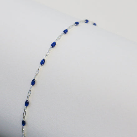 Fabiana Permanent Jewelry Chain, Blue Enamel Design, Cable Links, Available in Gold Filled and Sterling Silver