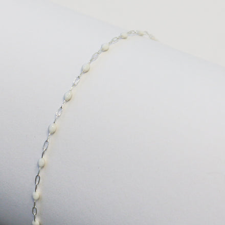 Silvia Permanent Jewelry Chain, White Enamel Design, Cable Links, Available in Gold Filled and Sterling Silver