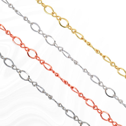 Grace Permanent Jewelry Chain, Figure 8 Design, Figure 8 Links, Available in Gold Options and Silver