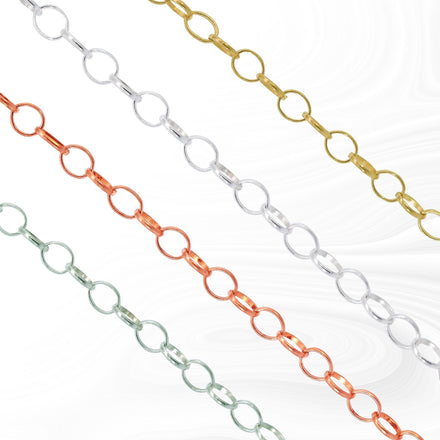 Lucy Permanent Jewelry Chain, Belcher Design, Round Links, Available in Gold Options and Silver