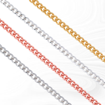 Maria Permanent Jewelry Chain, Curb Chain Design, Flat Lay Links, Available in Gold Options and Silver