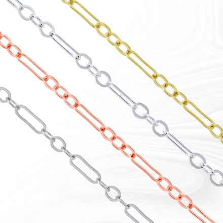 Marlee Permanent Jewelry Chain, Cable Paperclip Design, Long and Short Links, Available in Gold Options and Silver