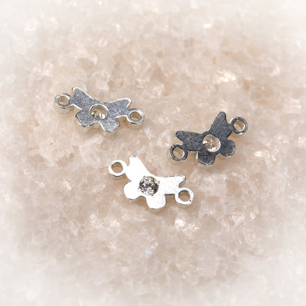 Butterfly Connector | Sterling Silver | 8.7mm | White Gemstone | 4pk