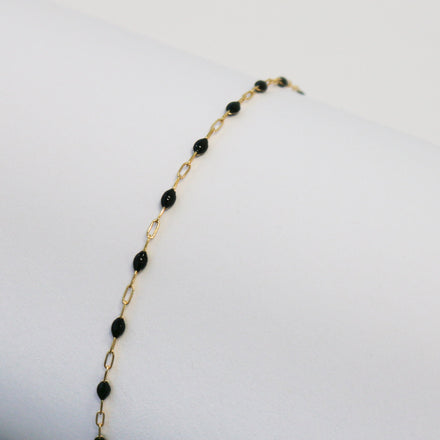 Ilaria Permanent Jewelry Chain, Black Enamel Design, Cable Links, Available in Gold Filled and Sterling Silver