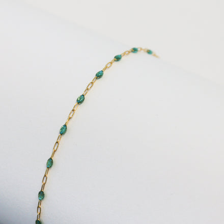 Caterina Permanent Jewelry Chain, Aquamarine Enamel Design, Cable Links, Available in Gold Filled and Sterling Silver