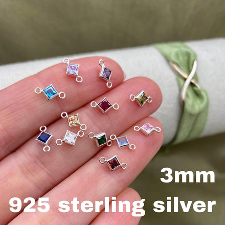 Luxe Diamond 3mm Birthstone Connectors - Sterling Silver - B32S - Luxe Colors