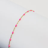 Leonora Permanent Jewelry Chain, Rose Enamel Design, Cable Links, Available in Gold Filled and Sterling Silver