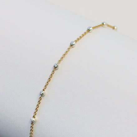 Teresa Permanent Jewelry Chain, Silver Bead Design, Cable Links, Available in Gold Filled with Sterling Silver Beads