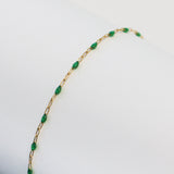 Esmerelda Permanent Jewelry Chain, Emerald Green Enamel Design, Cable Links, Available in Gold Filled and Sterling Silver