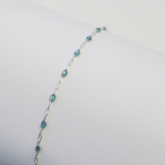 Benedetta Permanent Jewelry Chain, Opal Enamel Design, Cable Links, Available in Gold Filled and Sterling Silver