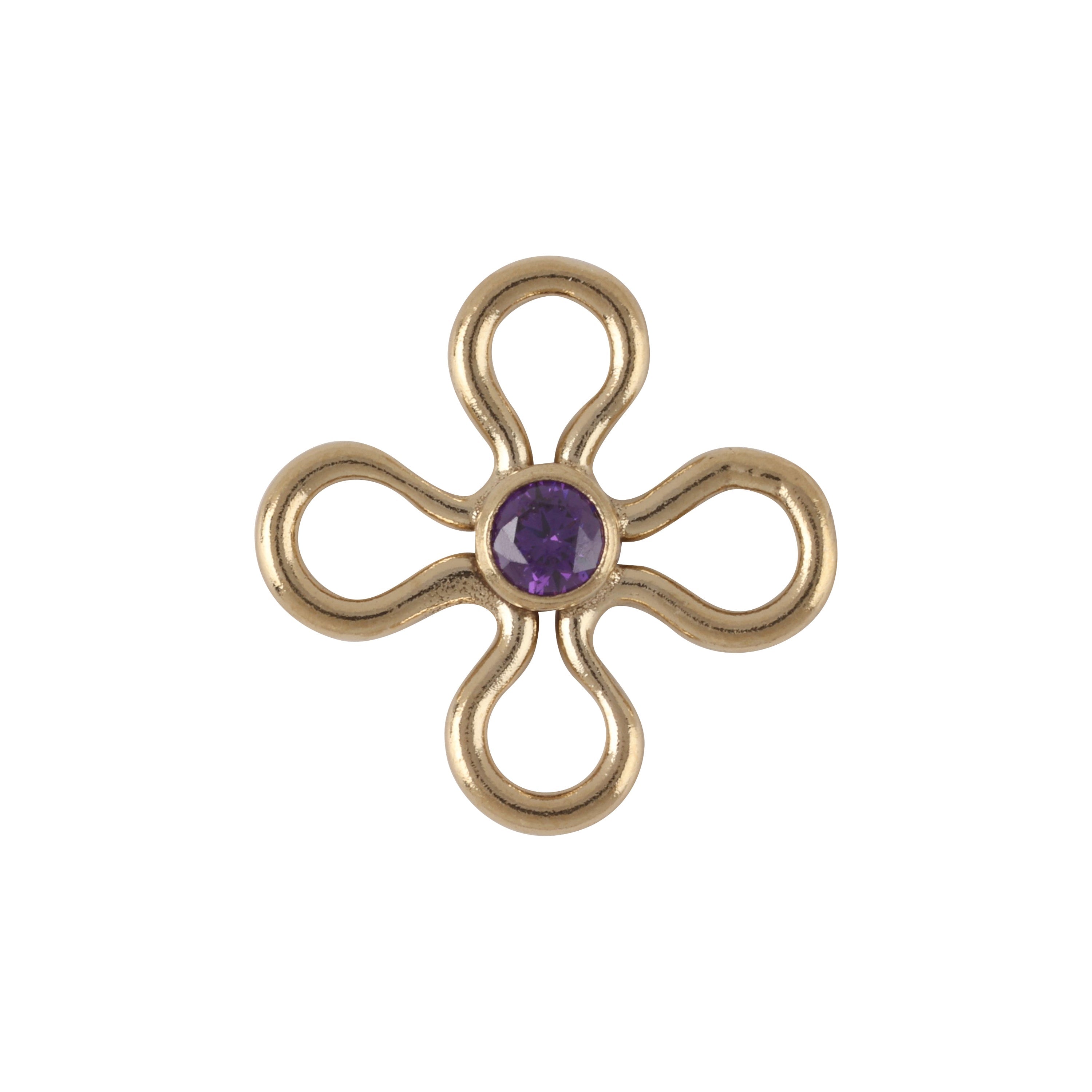 Flower Connector with Colored Stone for Permanent Jewelry - 7.5MM