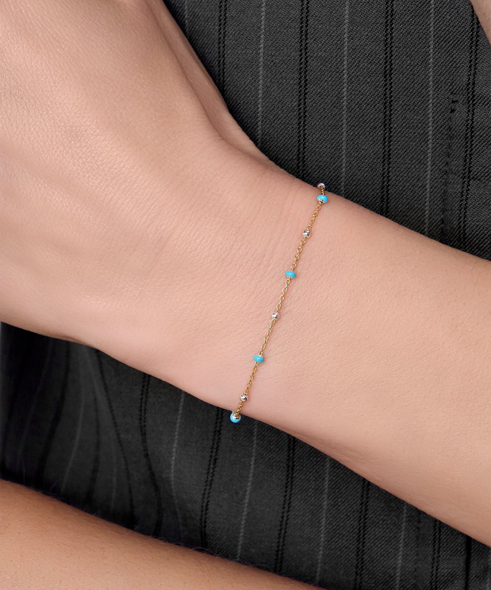 Enameled Satellite Chain - 1.1MM with 2MM Beads |  Mixed Metal