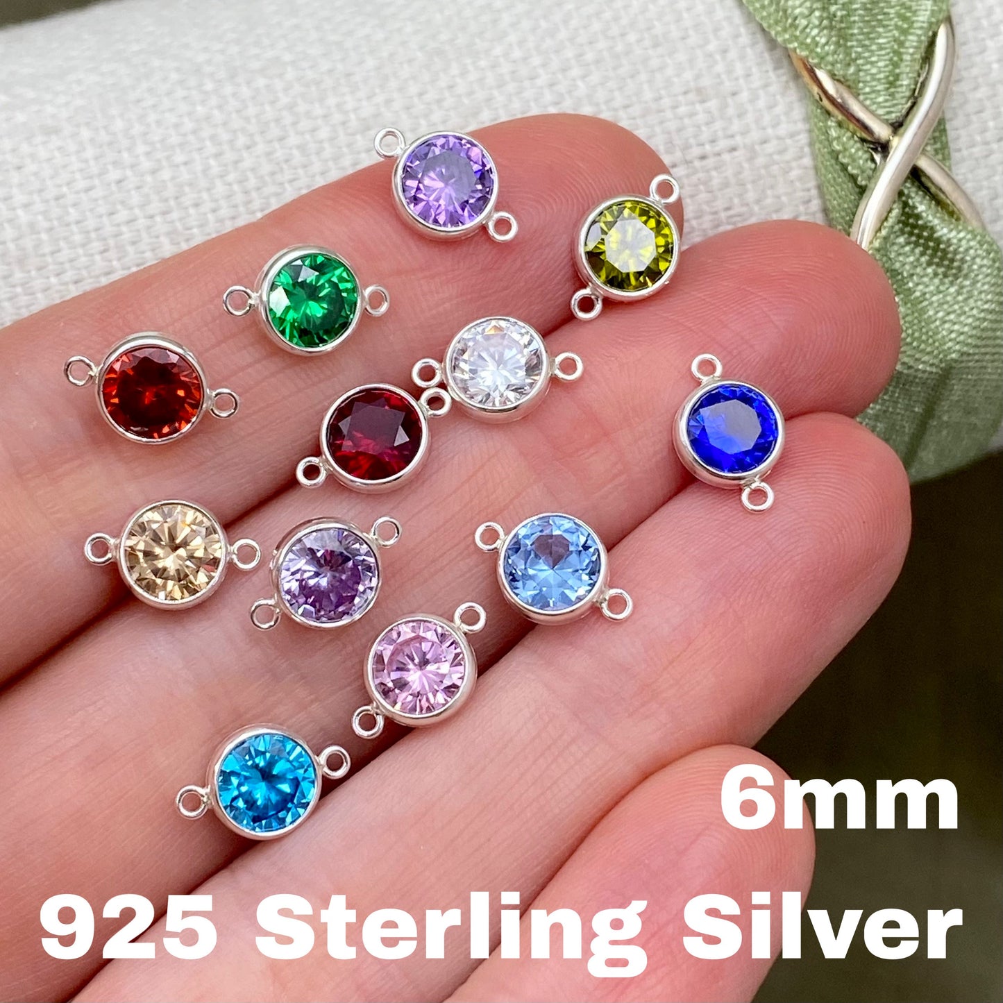 Luxe 6mm Birthstone Connectors - Sterling Silver - B45S - Luxe Colors
