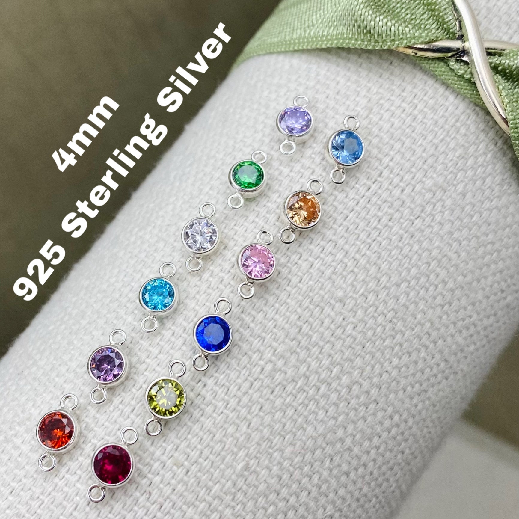Luxe 4mm Birthstone Connectors Round - Sterling Silver - B41S - Luxe Colors