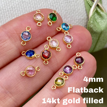 Luxe Flatback Birthstone Connectors 4mm - Gold Filled - B46G - Luxe Colors