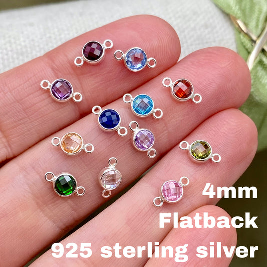 Luxe Flatback Birthstone Connectors 4mm - Sterling Silver- B46S - Luxe Colors