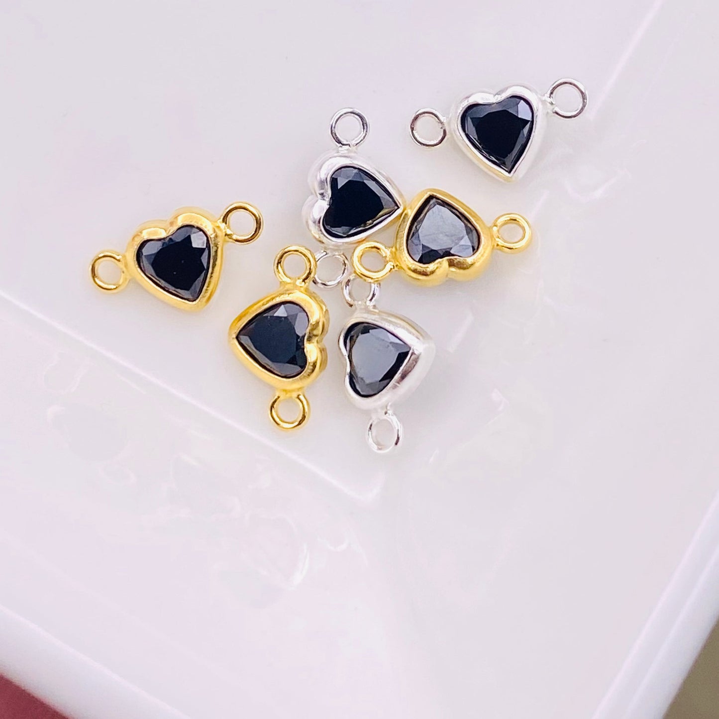 Luxe Heart Birthstone Connectors - Sterling Silver - B39S - Luxe Colors