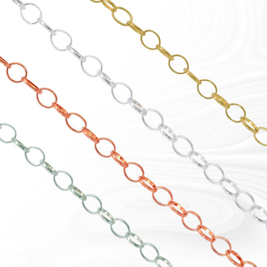 Lucy Permanent Jewelry Chain, Belcher Design, Round Links, Available in Gold Options and Silver