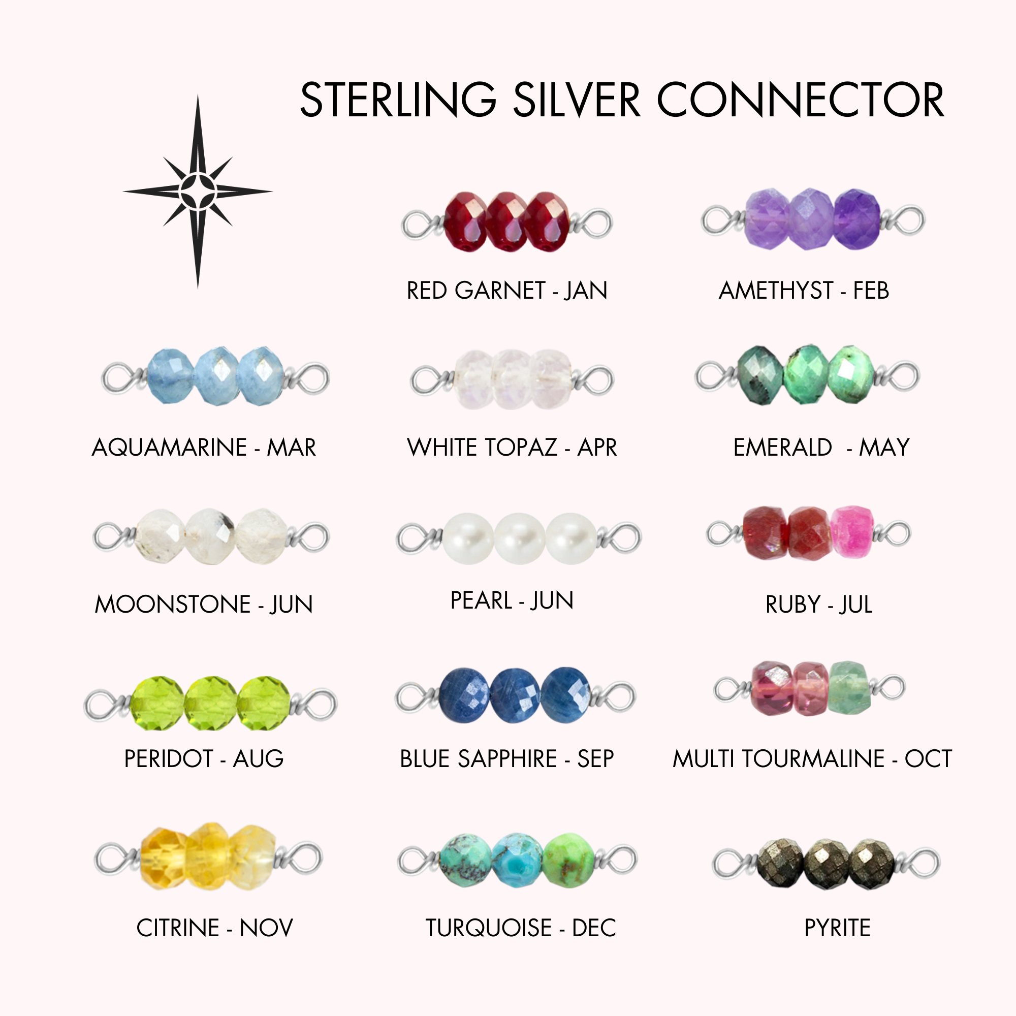 Birthstone Rock Candy Connectors | 14mm | .925 Sterling Silver