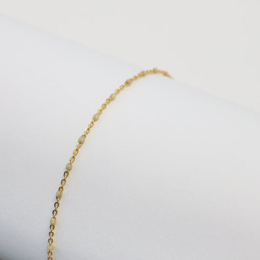 Viviana Permanent Jewelry Chain, White Opal Enamel Design, Cable Links, Available in Gold Filled and Sterling Silver