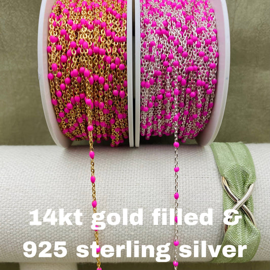 Hot Pink Enamel Chain - Dot Cable - E3