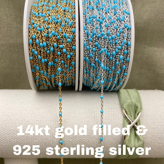 Turquoise Blue Enamel Chain - Dot Cable - E4