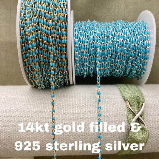 Turquoise Blue Enamel Chain - Twin Paperclip - E12