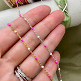 Pink & White Enamel Chain - Dot Cable - E17