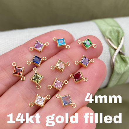 Luxe Diamond 4mm Birthstone Connectors - Gold Filled - B33G - Luxe Colors