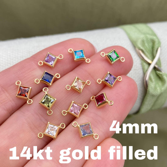 Luxe Diamond 4mm Birthstone Connectors - Gold Filled - B33G - Luxe Colors