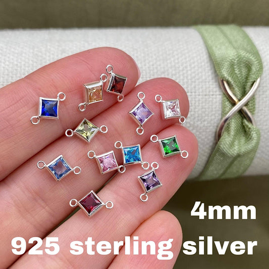 Luxe Diamond 4mm Birthstone Connectors - Sterling Silver - B33S - Luxe Colors