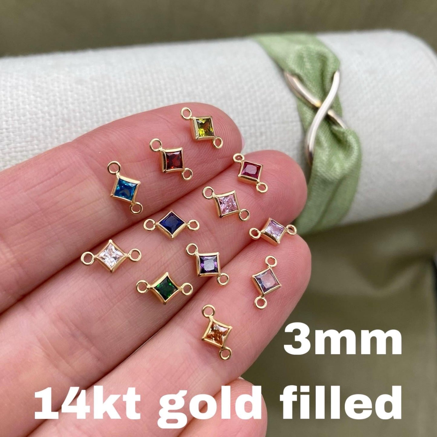 Luxe Diamond 3mm Birthstone Connectors - Gold Filled - B32G - Luxe Colors