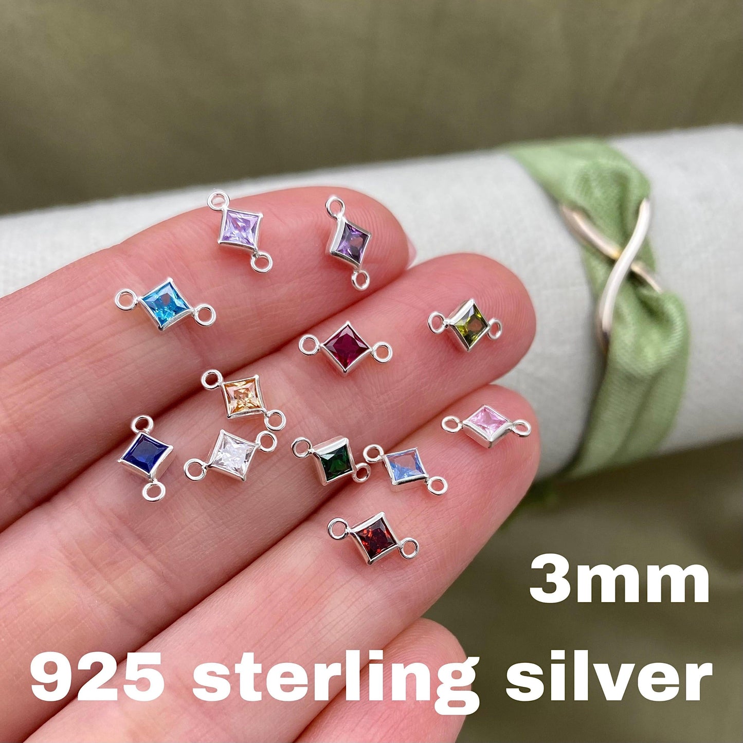 Luxe Diamond 3mm Birthstone Connectors - Sterling Silver - B32S - Luxe Colors