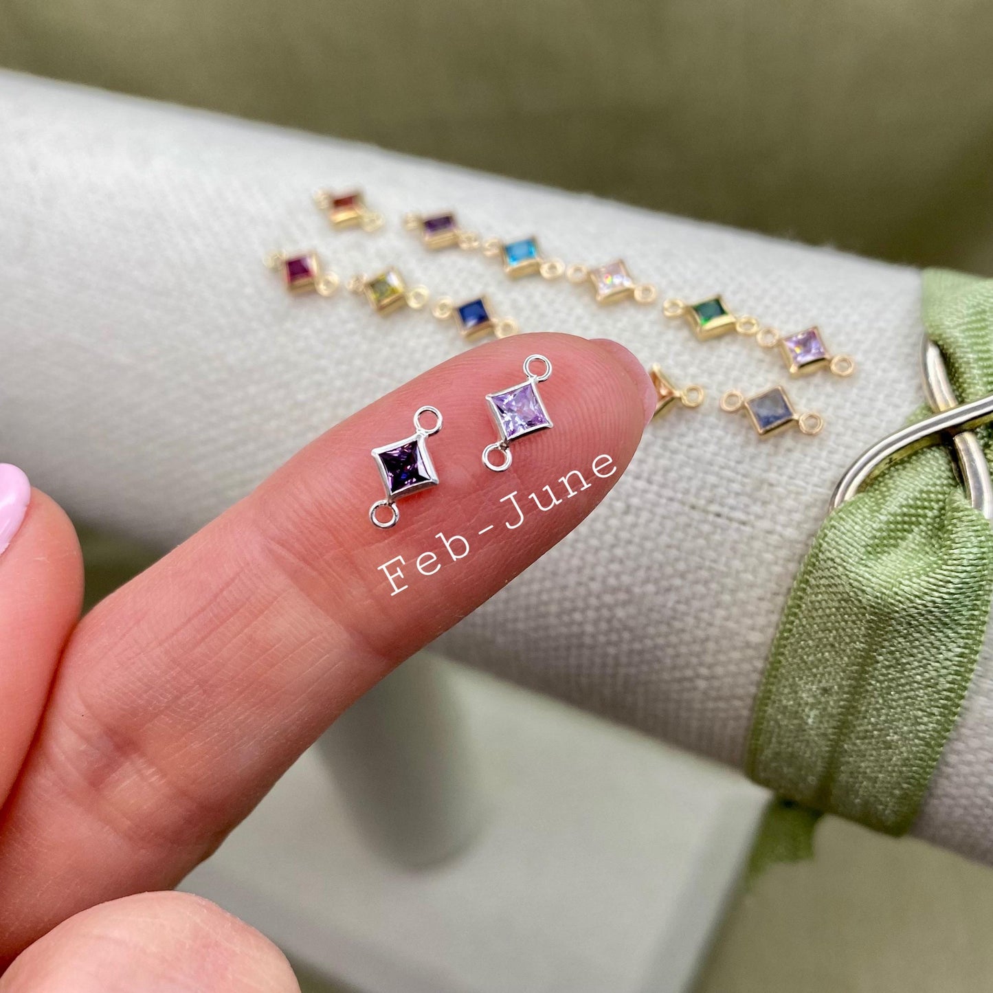 Luxe Diamond 4mm Birthstone Connectors - Sterling Silver - B33S - Luxe Colors