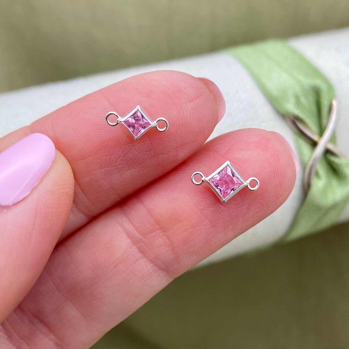 Luxe Diamond 4mm Birthstone Connectors - Sterling Silver - B33S - Luxe Colors