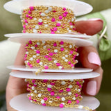 Pink & White Enamel Chain - Dot Cable - E17