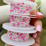 Pink & White Enamel Chain - Dot Cable - E17