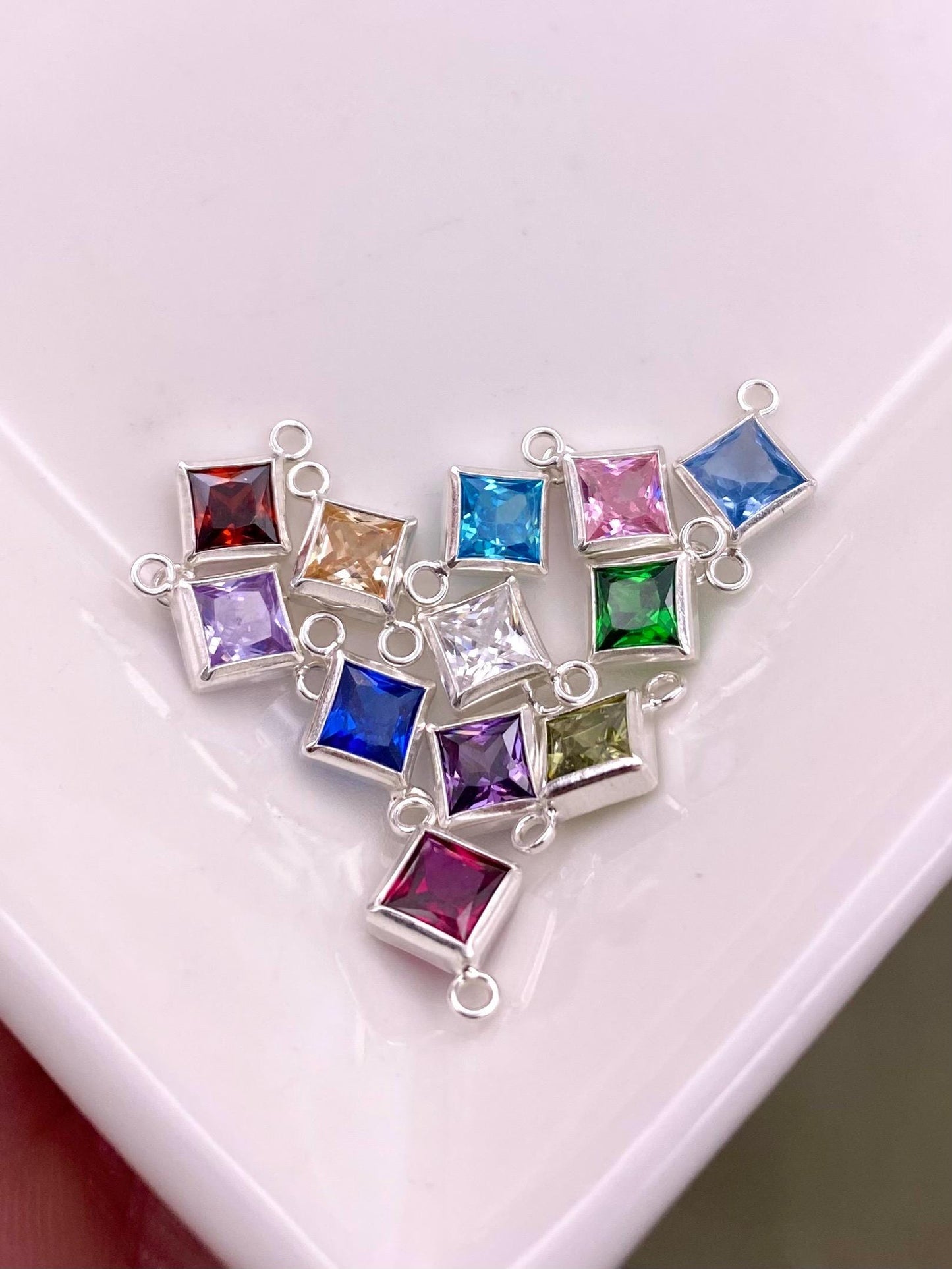Luxe Diamond 3mm Birthstone Connectors - Sterling Silver - B32S - Luxe Colors